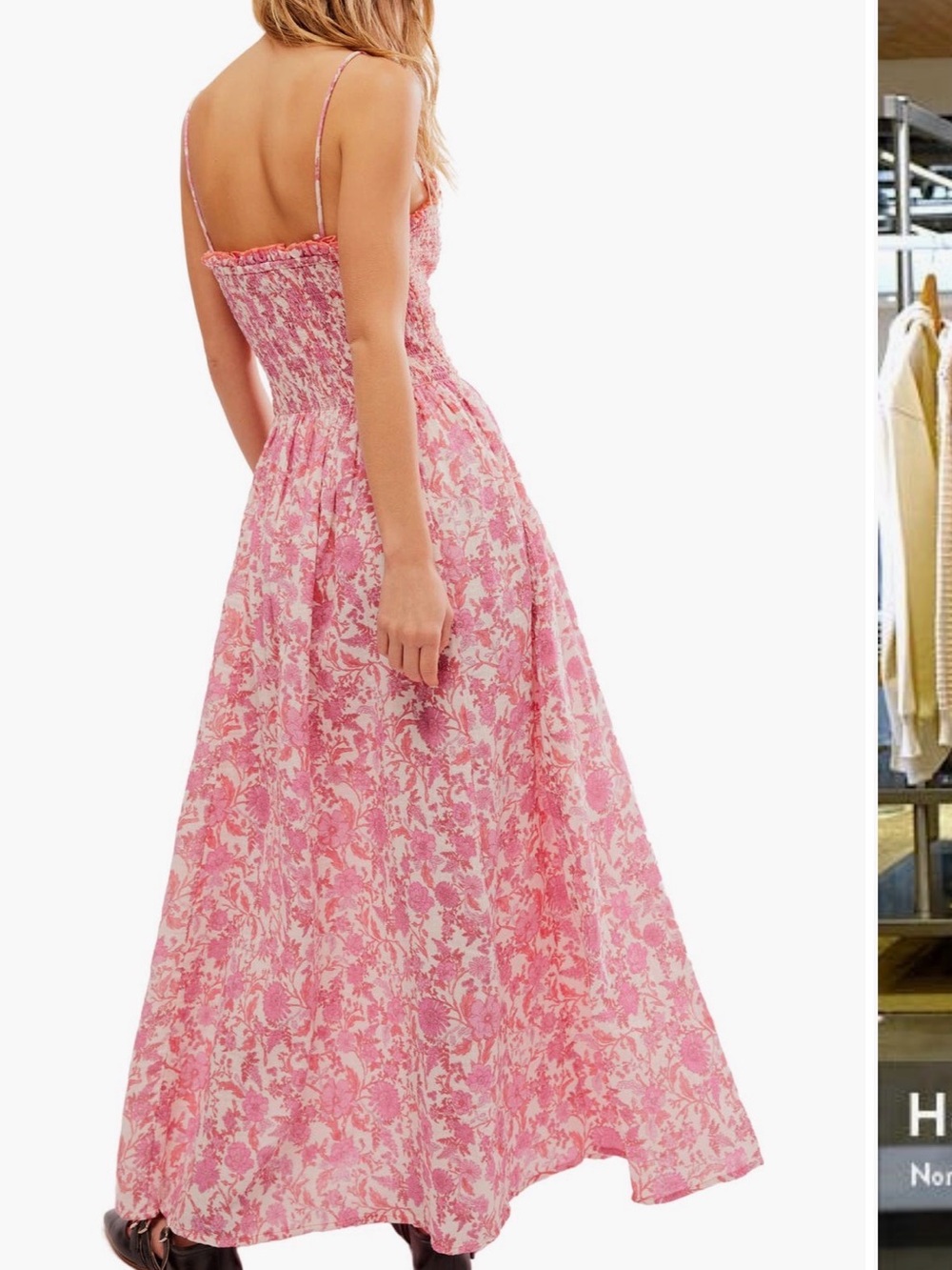 Free People sweet nothings Pink Floral Smocked Maxi Dress with Spaghetti Straps - Picture 4 of 8